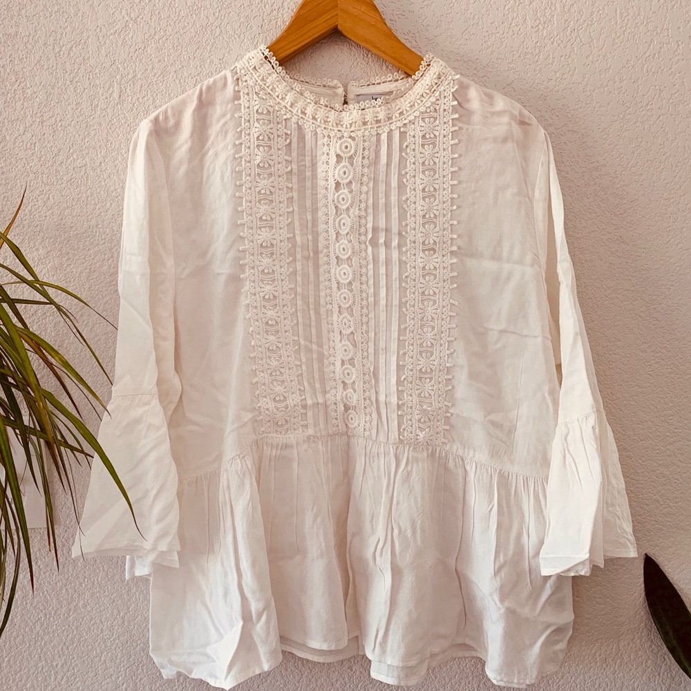 Boho White Peplum Bell Sleeve Blouse